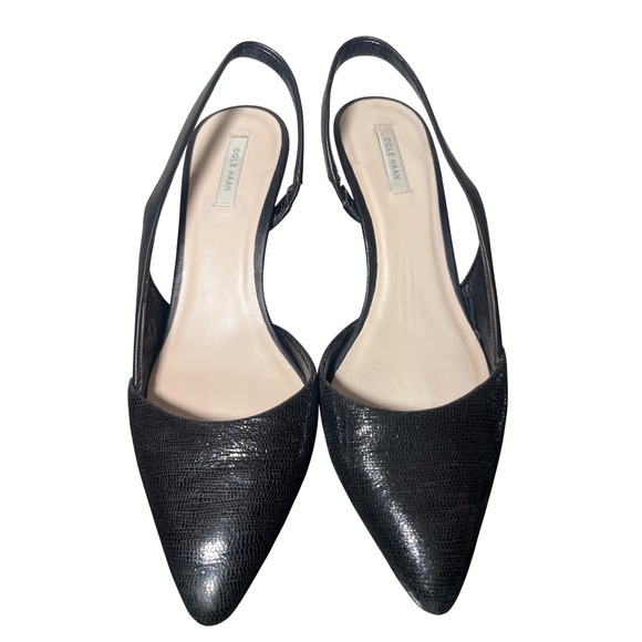Cole Haan Grand.OS Black Lizard Embossed Leather Slingback Pumps Heels Womens 8B - Picture 2 of 7